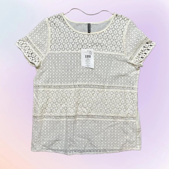 NAF NAF NWT White Crochet Cotton Blend Sheer T-Shirt Top French 42 / US 10 / Med - Picture 1 of 7